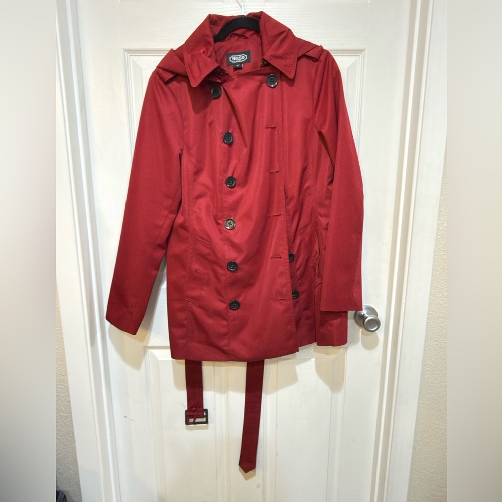 Hooded Red Double-Breasted Coat Water resistant L